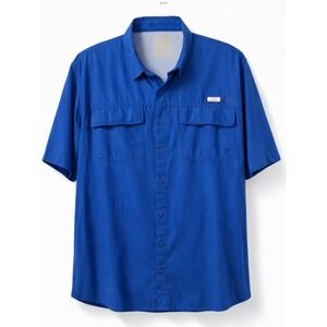 Ocean Coast Mens Blue Short Sleeve Ripstop Fishing Shirt Ventilated PFG Style L